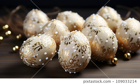 Easter eggs with gold and pearls Easter eggs with gold and pearls 109033214