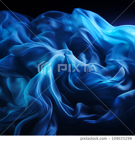 Blue silk scarf flying on black, texture of blue thin smooth fabric, folds and play, beautiful bright background, textile wallpaper Blue silk scarf flying on black, texture of blue thin smooth fabric, folds and play, beautiful bright background, textile wallpaper 109033299