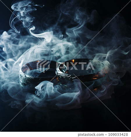Two wedding rings burn and melt on black, fire of love, romantic background, wedding wallpaper Two wedding rings burn and melt on black, fire of love, romantic background, wedding wallpaper 109033428