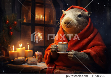 Capybara dressed as Santa Claus Capybara dressed as Santa Claus 109033609