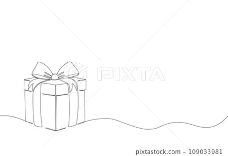 Continuous one line Christmas Present box with ribbon and bow.Vector illustration. Continuous one line Christmas Present box with ribbon and bow.Vector illustration. 109033981