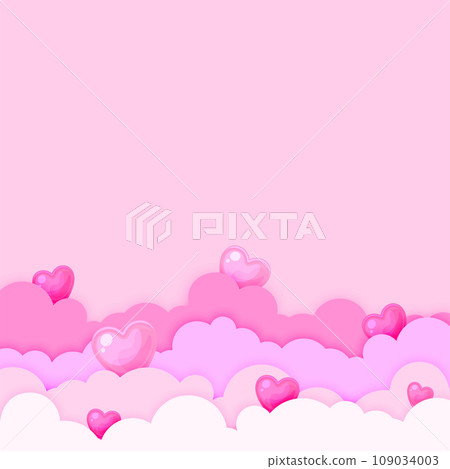 Paper cut cloud heart love background pink flat. Festive banner valentine day greeting card landscape papercut purple romantic flyer gift party sweetheart cute cartoon web poster brochure sweet dream Paper cut cloud heart love background pink flat. Festive banner valentine day greeting card landscape papercut purple romantic flyer gift party sweetheart cute cartoon web poster brochure sweet dream 109034003