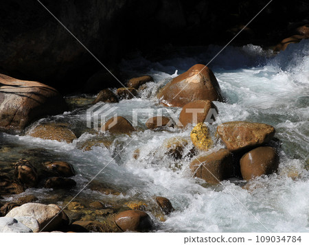 Detail of the Dudhkoshi, river in Solukhumbu, Nepal. Detail of the Dudhkoshi, river in Solukhumbu, Nepal. 109034784