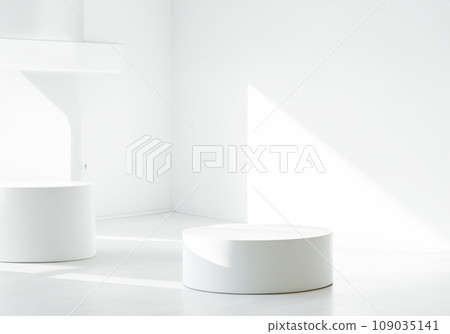 Photography studio background with simple white display stand Photography studio background with simple white display stand 109035141