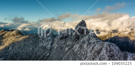 Canadian Mountain Landscape. Aerial Panoramic View. Dramatic Sunset. Canadian Mountain Landscape. Aerial Panoramic View. Dramatic Sunset. 109035225