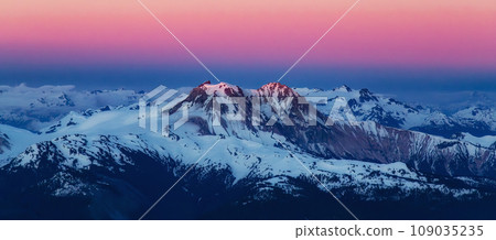 Canadian Mountain Landscape. Aerial Panoramic View. Sunny Sunset. 109035235