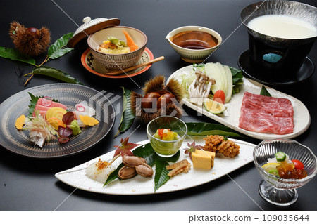 A gorgeous kaiseki course with a gorgeous autumn-inspired presentation. A gorgeous kaiseki course with a gorgeous autumn-inspired presentation. 109035644