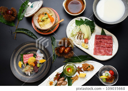 華麗的懷石料理課程,以華麗的秋季風格呈現。 華麗的懷石料理課程,以華麗的秋季風格呈現。 109035668