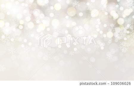 Background illustration of a platinum gold Christmas tree with beautiful sparkling ball bokeh and snowflakes, Christmas and 109036026