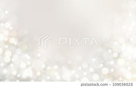 Background illustration of a platinum gold Christmas tree with beautiful sparkling ball bokeh and snowflakes, Christmas and 109036028