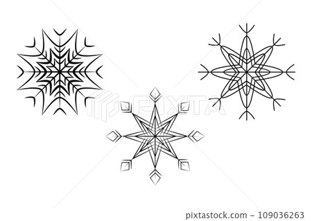 Set of 3 patterned snowflakes. Lineal design elements for Christmas or New Year greeting and cards 109036263