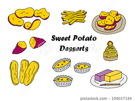 Sweet potato sweets illustration set (color) (hand-drawn, handwritten) Sweet potato sweets illustration set (color) (hand-drawn, handwritten) 109037184