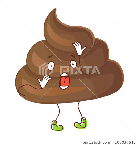 Poop ironic character capturing essence of a surprised or shocked. Can be used for stickers. Stock vector illustration isolated on white background in flat cartoon style. 109037613