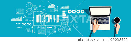Industry 4.0 theme with person using a laptop 109038721