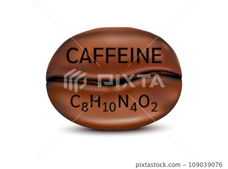 Coffee beans and Caffeine chemical formula. Isolated on white background. Caffeine is a central nervous system stimulant. Medical and scientific concepts. Vector EPS10 illustration. 109039076