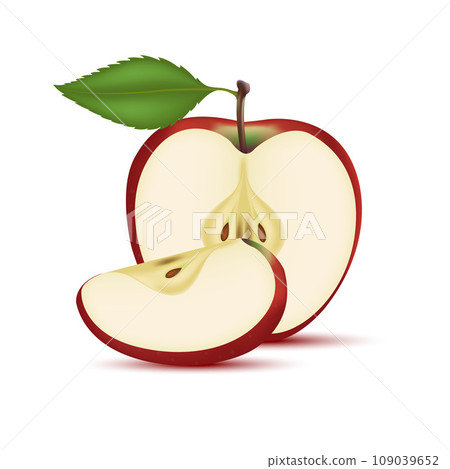 Fresh apple fruits of pieces element on white background. Realistic 3D vector illustration. Fresh apple fruits of pieces element on white background. Realistic 3D vector illustration. 109039652
