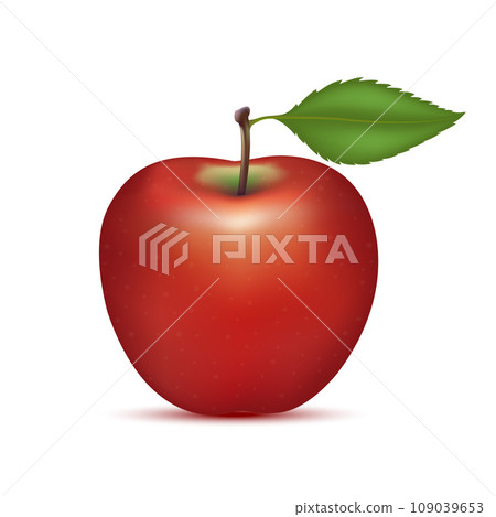 Fresh apple fruits and leaves on white background. Realistic 3D vector illustration. Fresh apple fruits and leaves on white background. Realistic 3D vector illustration. 109039653
