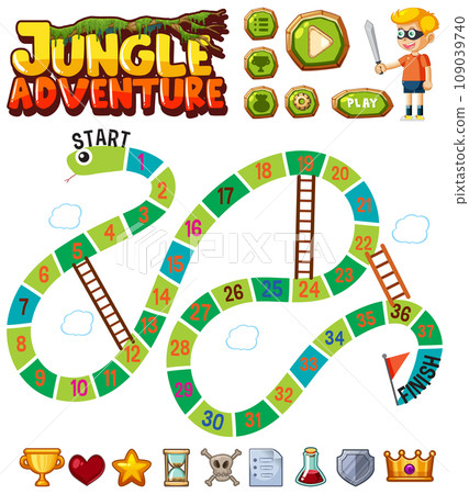 Jungle Adventure: A Snakes and Ladders Game Template Jungle Adventure: A Snakes and Ladders Game Template 109039740