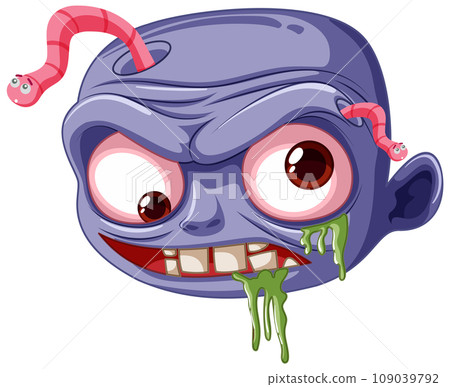 Male Zombie Cartoon with Worm Out of the Head Male Zombie Cartoon with Worm Out of the Head 109039792
