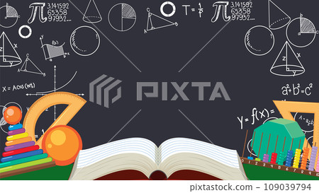 Math Theme Blank Banner with Math Tools 109039794