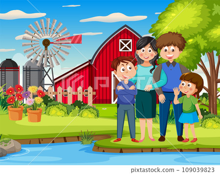 Happy Family Enjoying Rural Farm Life 109039823