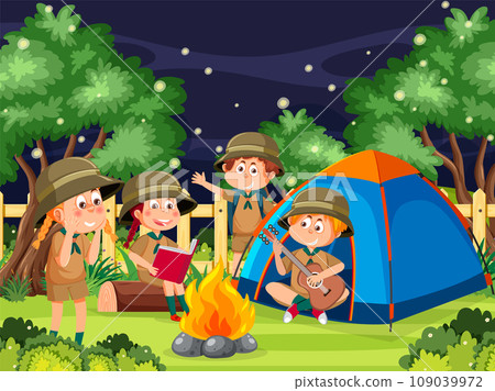 Boy and girl camping at forest Boy and girl camping at forest 109039972