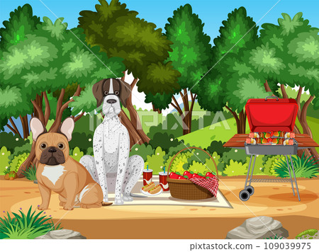 Dogs Sitting in Nature Park Scene 109039975