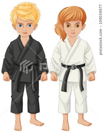 Cartoon Boy and Girl in Judo Outfit Cartoon Boy and Girl in Judo Outfit 109039977