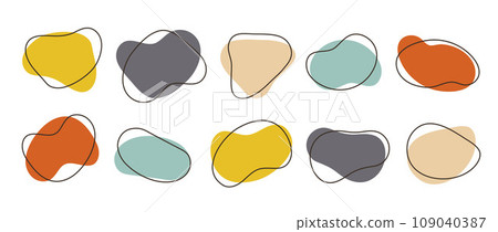 Abstract organic shapes collection. Irregular liquid forms set. Cute amoeba blobs, blotches, drops or stains bundle. Different design templates for label, sticker, banner, presentation, flyer. Vector Abstract organic shapes collection. Irregular liquid forms set. Cute amoeba blobs, blotches, drops or stains bundle. Different design templates for label, sticker, banner, presentation, flyer. Vector 109040387