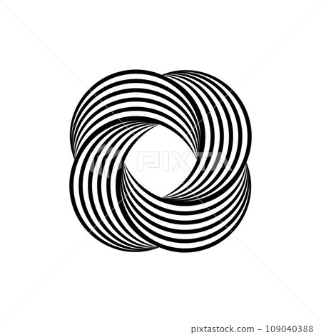 Impossible symbol. Rounded square linear shape. Infinite knot sign. Overlapping thin lines form. Optical illusion art. Design element for logo, icon, print, cover, tag. Abstract vector illustration 109040388