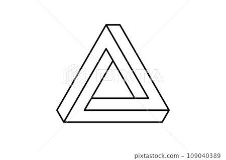 Impossible triangle shape. Optical visual illusion. Triangular Infinite loop symbol. Abstract unreal geometric form. Linear puzzle design element for logo, icon, label, tag. Vector illustration 109040389