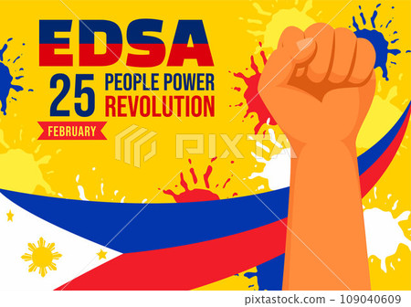 Edsa People Power Revolution Anniversary of Philippine Vector Illustration on February 25 with Philippines Flag in Holiday Flat Cartoon Background 109040609