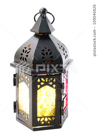 moroccan arabic metal lantern decorative candle holder isolated on white background moroccan arabic metal lantern decorative candle holder isolated on white background 109040826