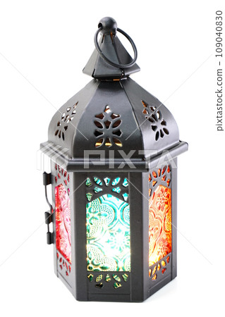 moroccan arabic metal lantern decorative candle holder isolated on white background moroccan arabic metal lantern decorative candle holder isolated on white background 109040830