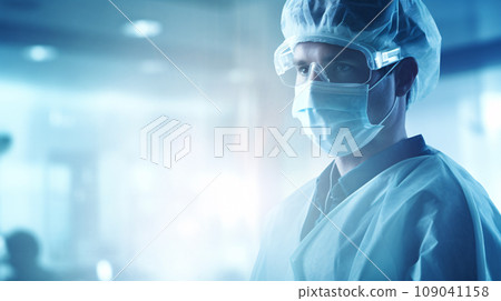 Surgeon medical doctor prepare to perform surgery in hospital operating room, with blurred background, healthcare and hospital concept. Generative AI 109041158
