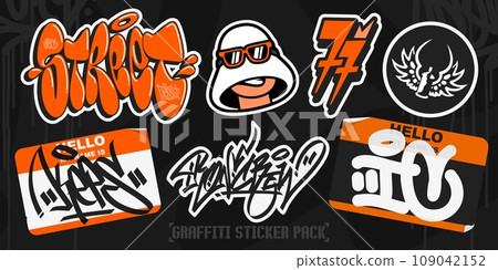 Orange Abstract Colorful Urban Graffiti Style Sticker Bombing With Some Street Art Lettering Set Orange Abstract Colorful Urban Graffiti Style Sticker Bombing With Some Street Art Lettering Set 109042152