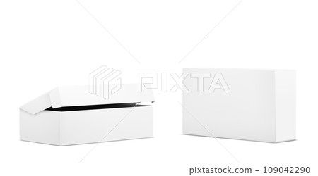 White closed and open cardboard box mockup. White closed and open cardboard box mockup. 109042290