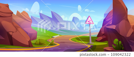 Empty winding road in mountains 109042322