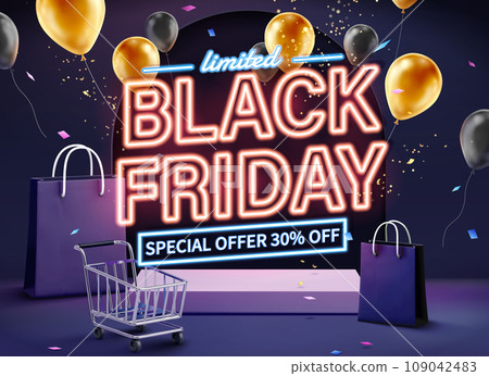 3D retro neon Black Friday banner 3D retro neon Black Friday banner 109042483