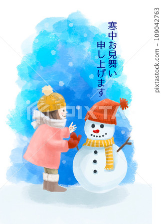 一個女孩和一個雪人的冬天拜訪 109042763
