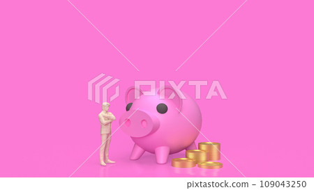 The pink piggy bank for earn or saving concept... - Stock Illustration ...