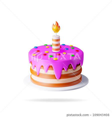 3D Cake with One Burning Candle 109043408