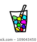 Ice cubes of various colors in a clear glass. 109043450
