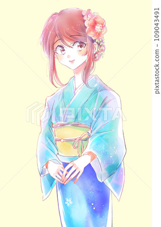 穿著和服、髮飾、膝蓋以上的女人 穿著和服、髮飾、膝蓋以上的女人 109043491