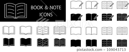 書籍和筆記本線描和輪廓圖示集 109043713