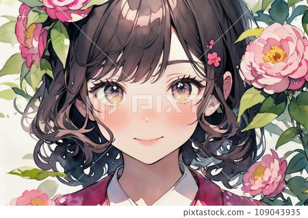 smiling girl and flowers 109043935