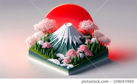 Spring Blossoms at Mount Fuji Sunset 109043989