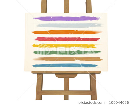 Illustration of horizontal lines drawn with paint, canvas and easel 109044036
