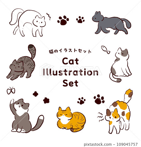 具有各種圖案的貓姿勢插圖集 具有各種圖案的貓姿勢插圖集 109045757