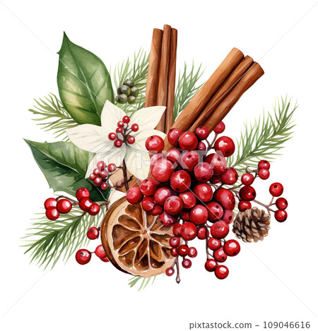 Festive Watercolor Christmas Potpourri Clipart with Pine Cones and Ornaments, Perfect for Holiday Decorations and Seasonal Crafts, Isolated on Transparent Background, Ai generative Festive Watercolor Christmas Potpourri Clipart with Pine Cones and Ornaments, Perfect for Holiday Decorations and Seasonal Crafts, Isolated on Transparent Background, Ai generative 109046616